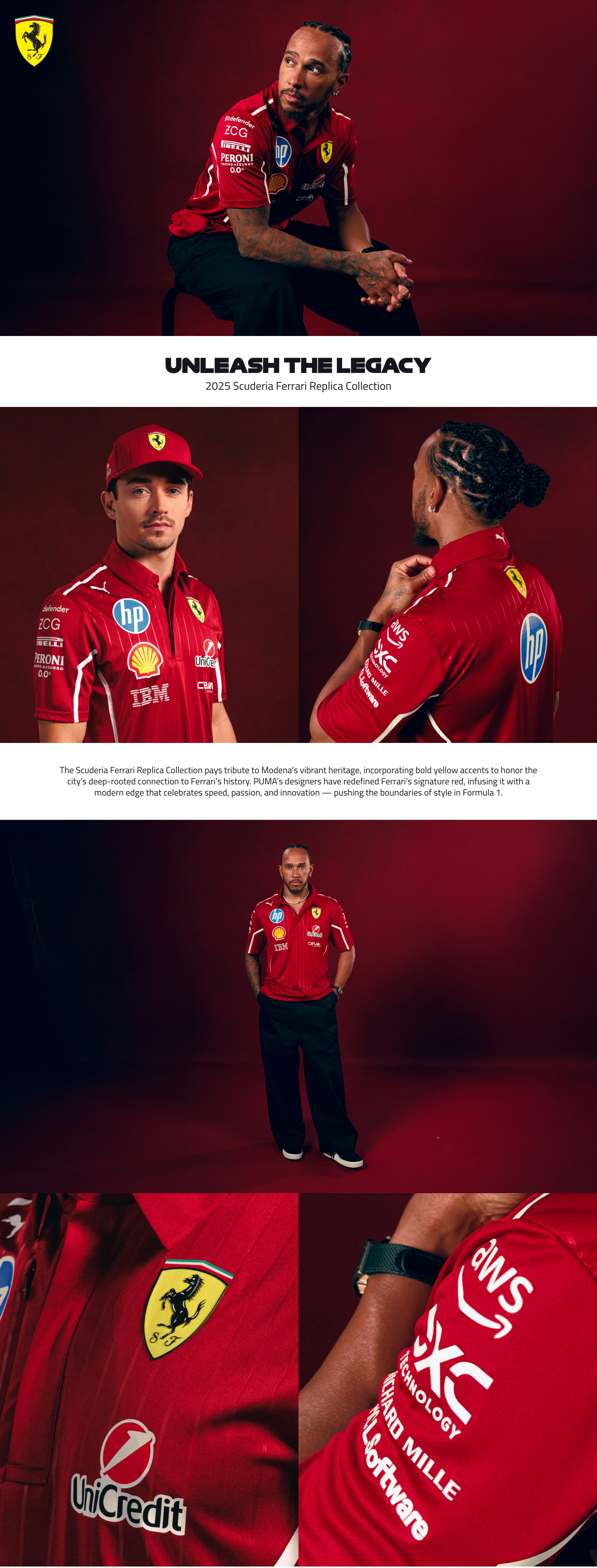 The Scuderia Ferrari Replica Collection introduces a bold integration of yellow, paying homage to the vibrant color synonymous with Modena's legacy. This unique touch not only underscores the collection's connection to the roots of Ferrari but also adds a dynamic and visually striking dimension to the apparel.
