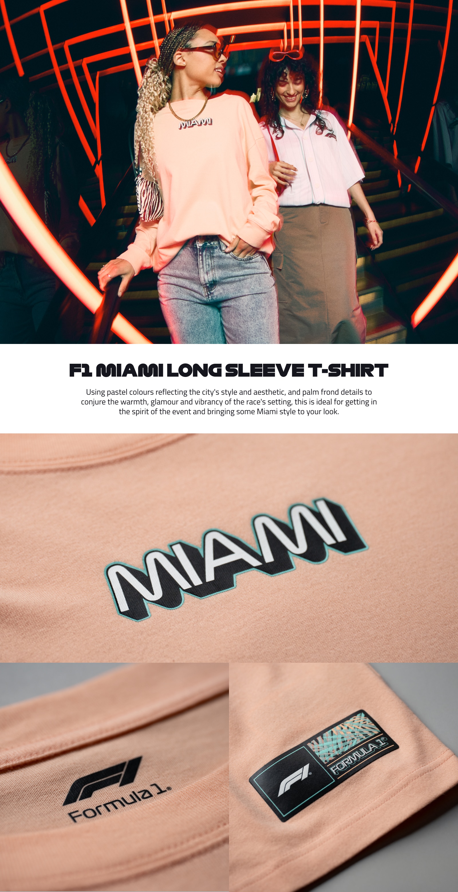  Get set for the 2025 Miami GP with the official apparel range. Using pastel colours reflecting the city's style and aesthetic, and palm frond details to conjure the warmth, glamour and vibrancy of the race's setting, this is ideal for getting in the spirit of the event and bringing some Miami style to your look.